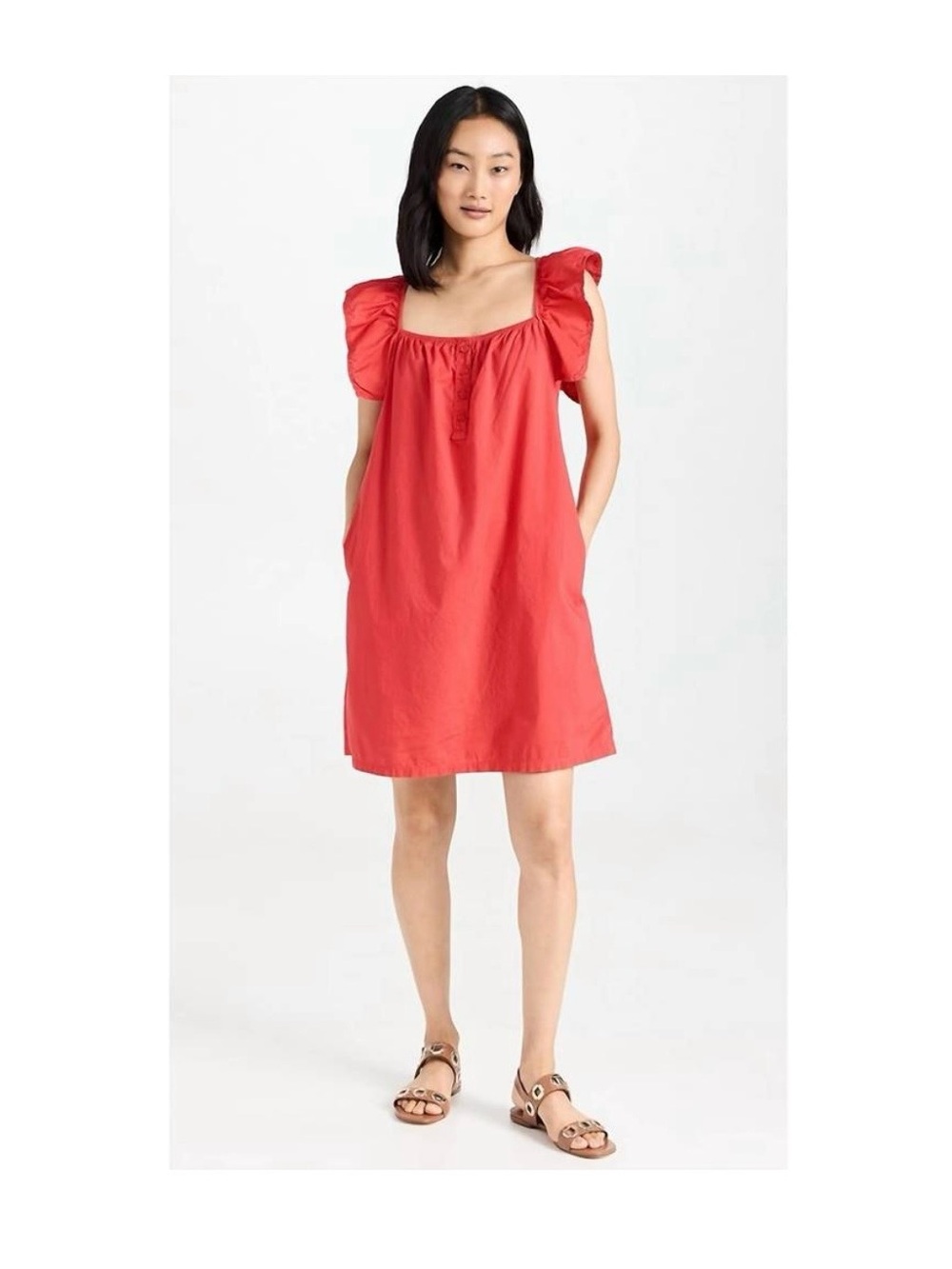 NATION LTD ophelia aline ruffle mini dress red Pima cotton lightweight vacation